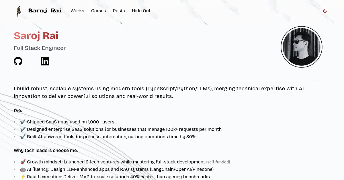 Screenshot of portfolio