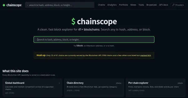 Screenshot of blockchair explorer hub