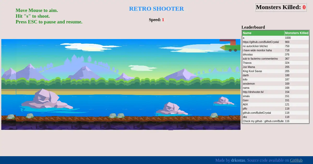 Screenshot of shooter game with p5js