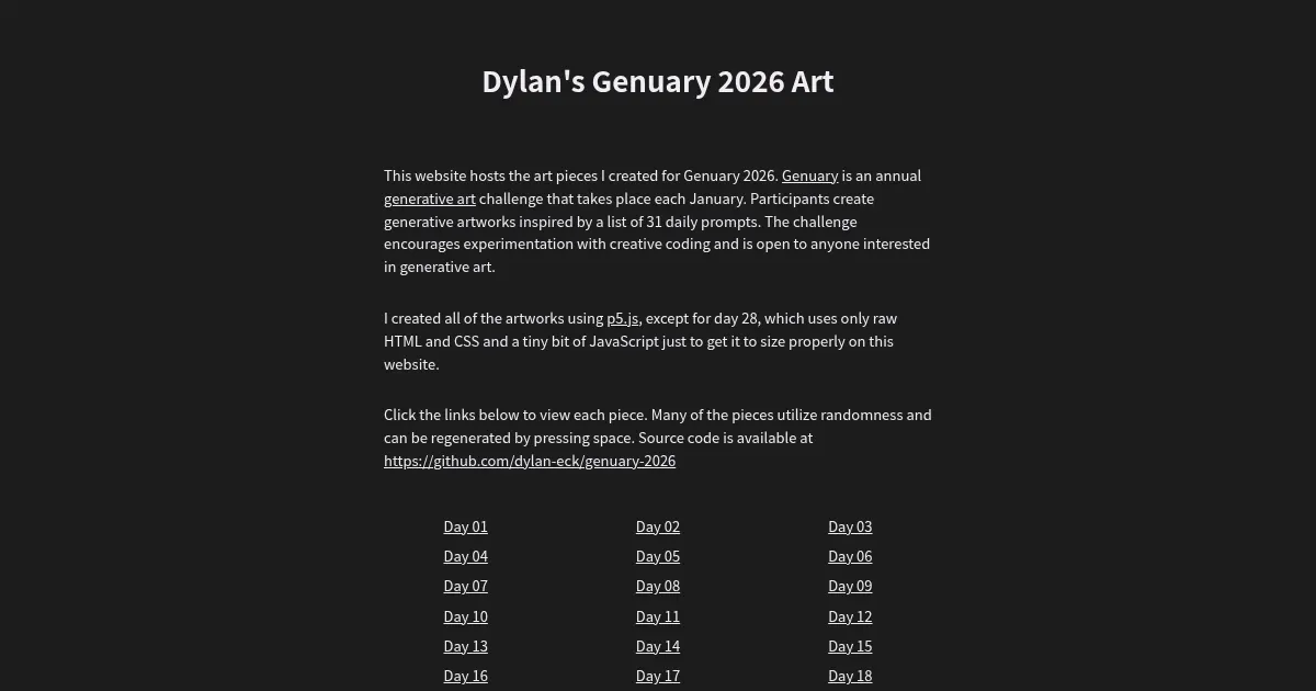 Screenshot of genuary 2026