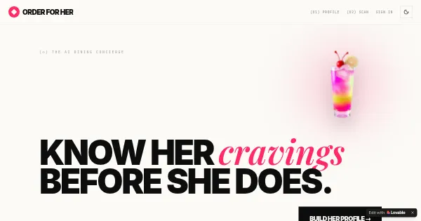 Screenshot of order for her