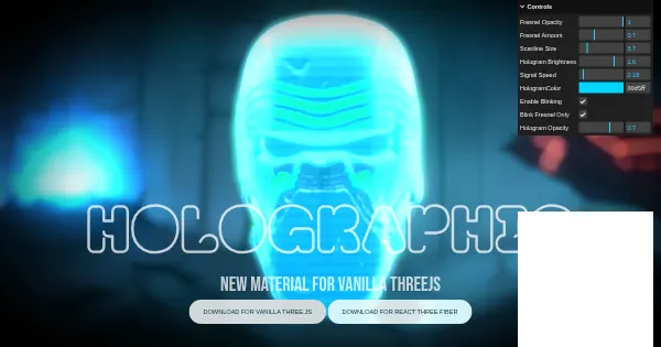 Screenshot of threejs vanilla holographic material