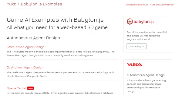 Screenshot of yuka babylonjs examples