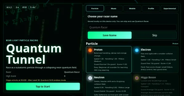 Screenshot of quantum tunnel game