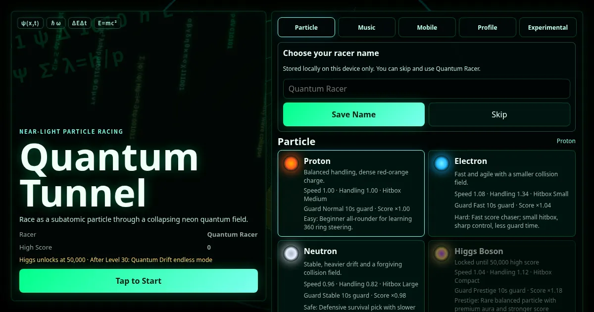 Screenshot of quantum tunnel game