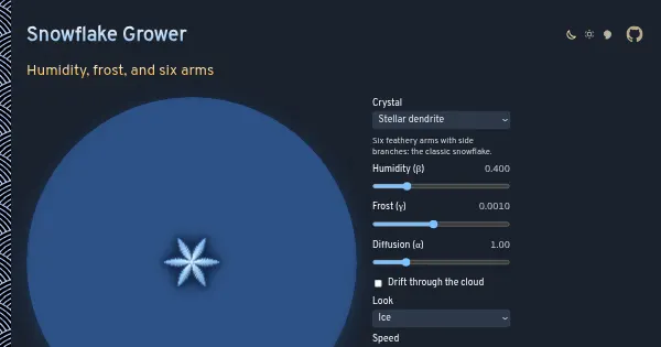 Screenshot of snowflake grower