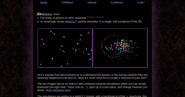 Screenshot of exophysics