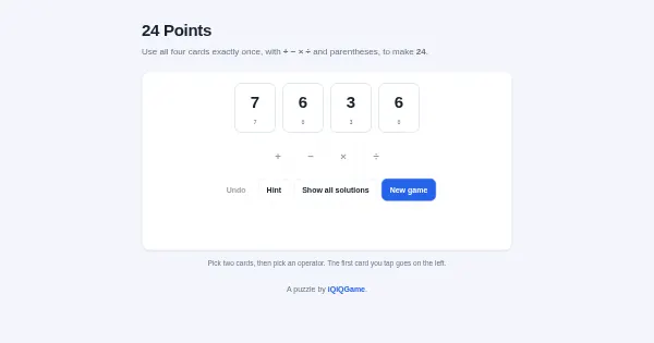 Screenshot of 24 points game