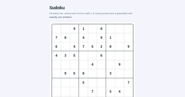Screenshot of sudoku puzzle
