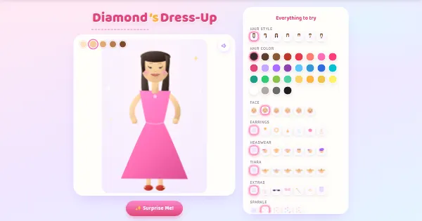 Screenshot of diamonds dress up