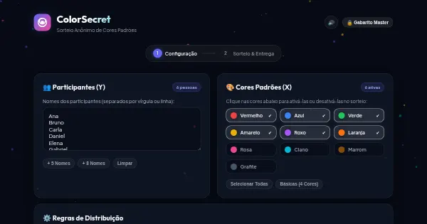 Screenshot of sorteio cores anonimo