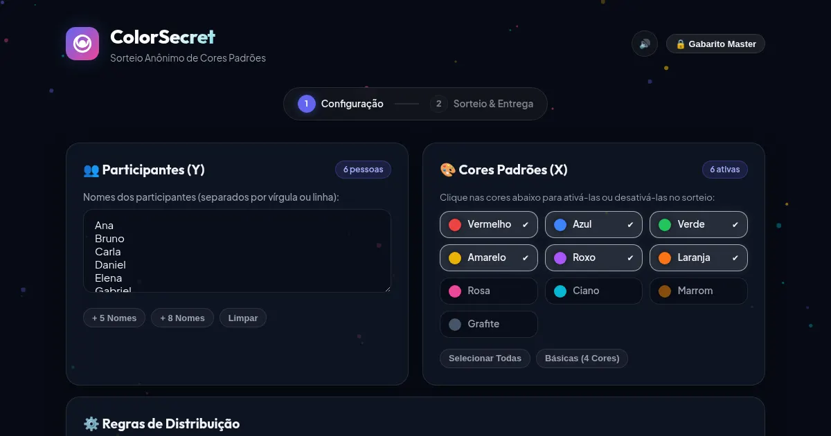 Screenshot of sorteio cores anonimo