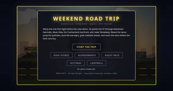 Screenshot of weekend road trip