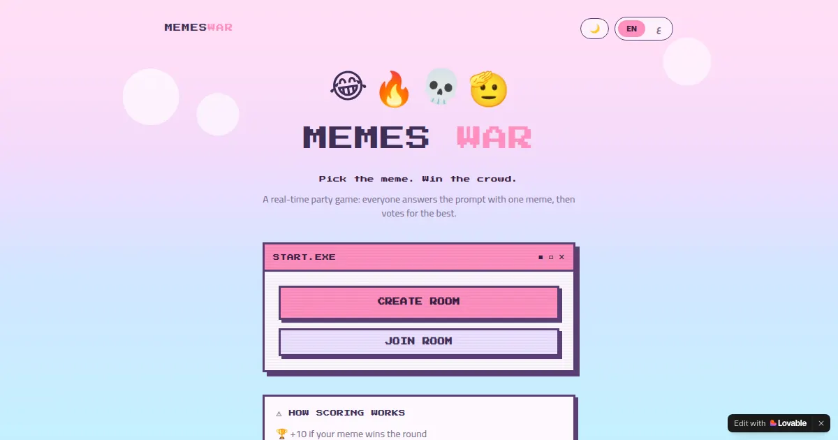 Screenshot of memes war