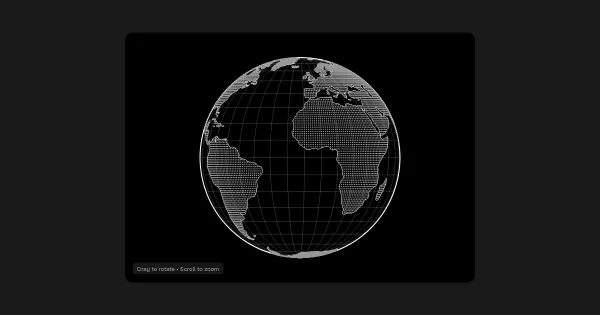 Screenshot of wireframe dot matrix globe
