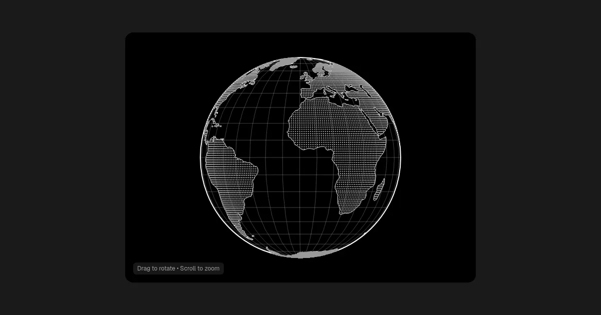 Screenshot of wireframe dot matrix globe