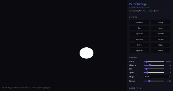 Screenshot of particleforge