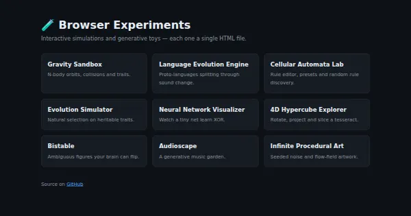 Screenshot of browser experiments