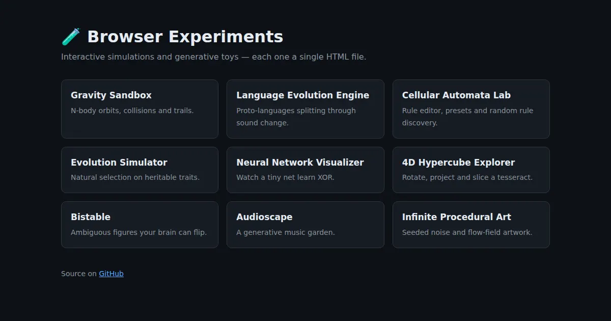 Screenshot of browser experiments
