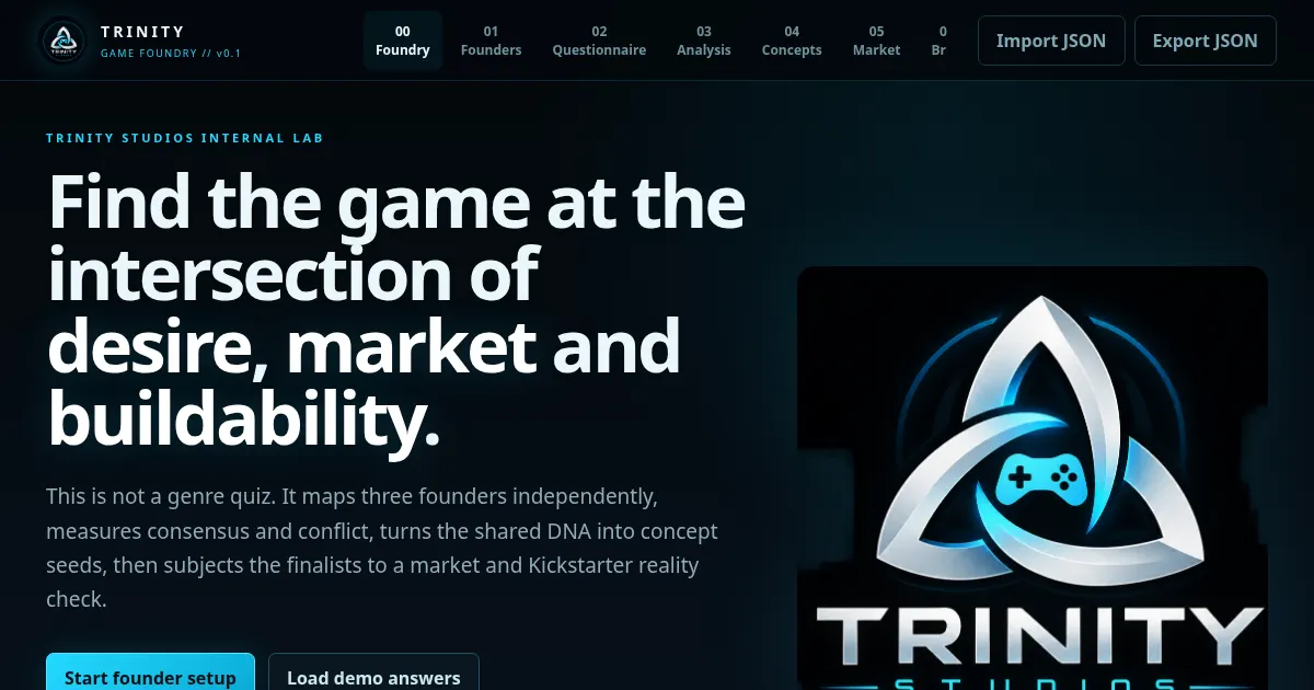 Screenshot of trinity game foundry