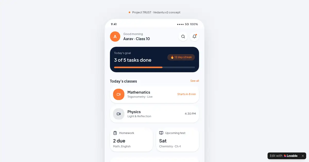 Screenshot of vedantu product trust case study