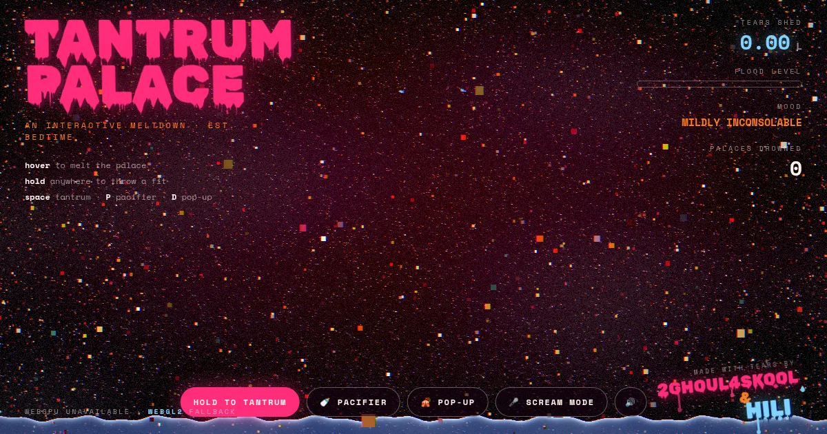 Screenshot of the tantrum palace