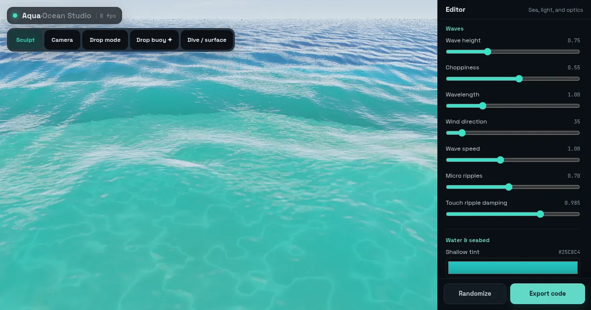 Screenshot of threejs ocean simulator