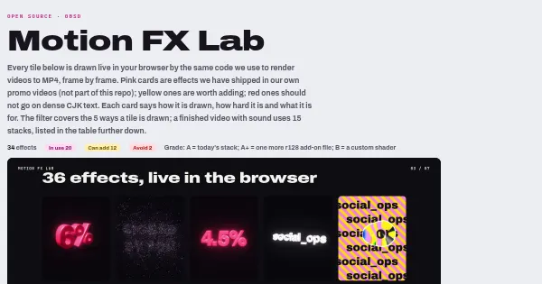 Screenshot of motion fx lab