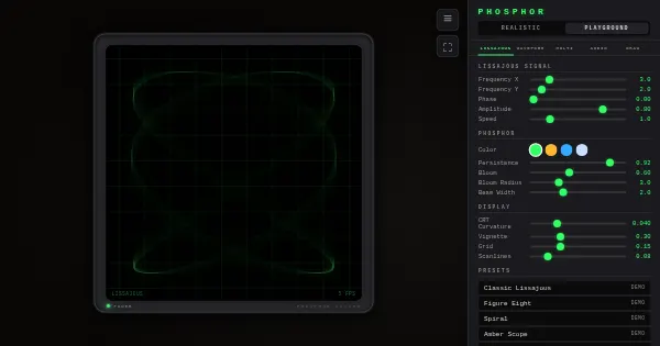 Screenshot of oscilloscope playground