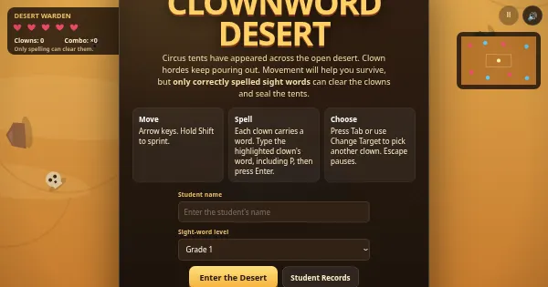 Screenshot of clownword desert