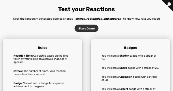 Screenshot of reaction tester