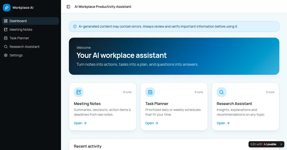 Screenshot of ai workplace assistant