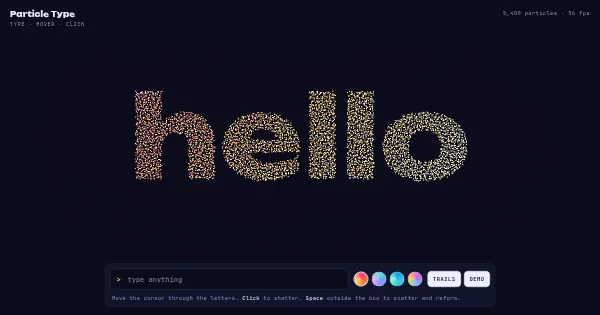 Screenshot of particle type