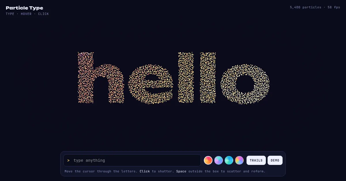 Screenshot of particle type