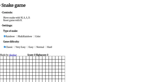 Screenshot of JS Snake Game