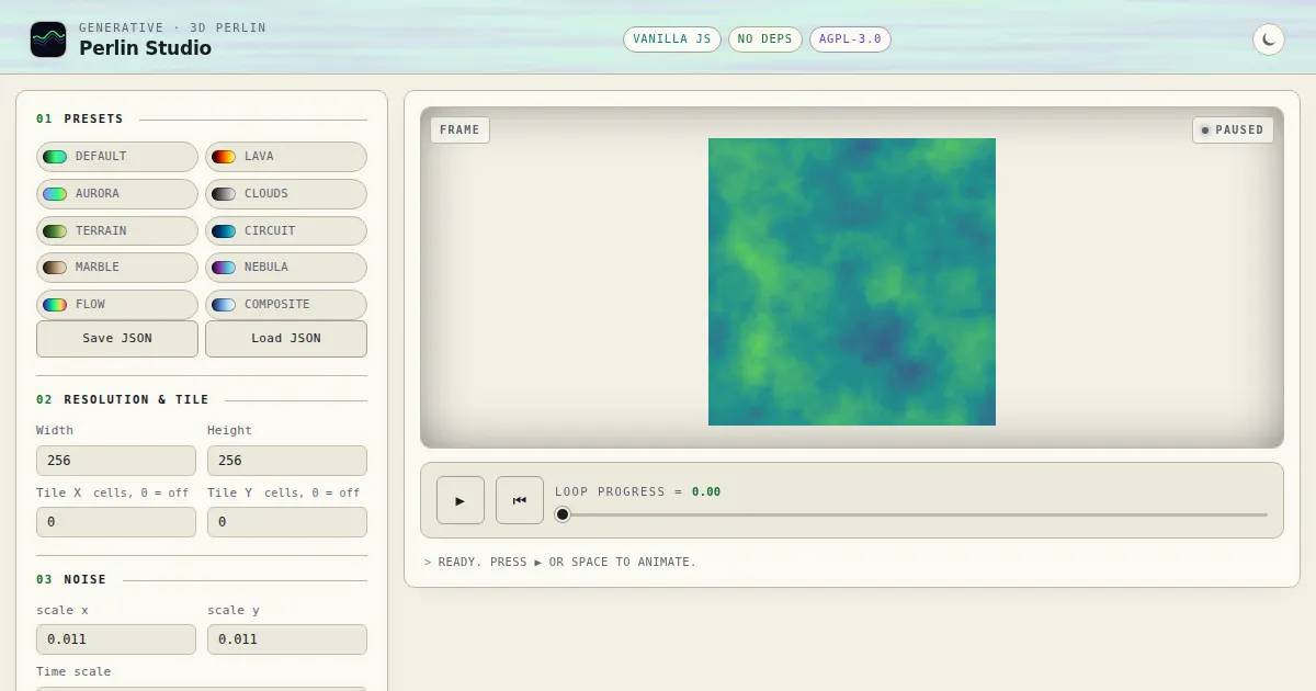Screenshot of perlin studio