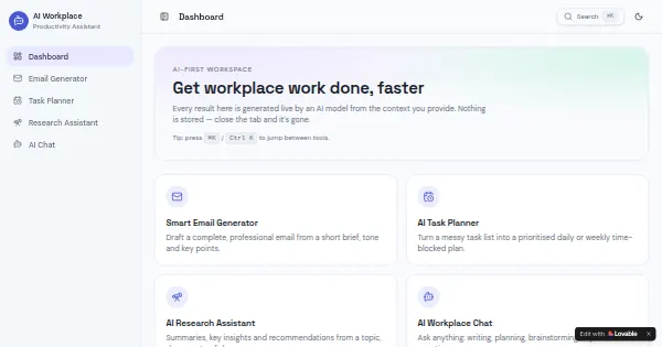 Screenshot of worksuite ai