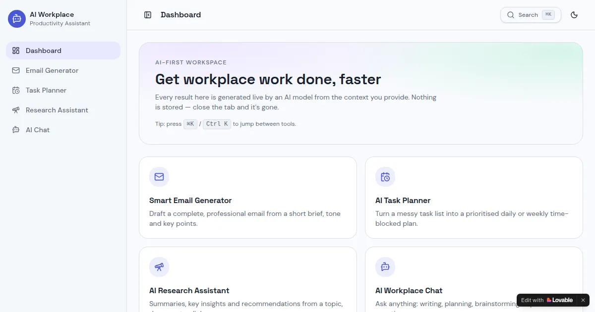 Screenshot of worksuite ai