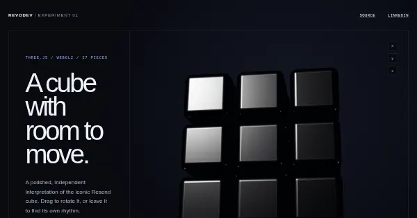 Screenshot of resend inspired threejs cube