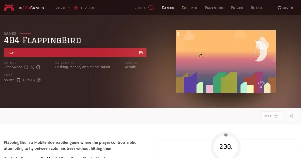 Screenshot of 404 flappingbird