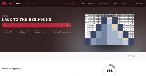 Screenshot of back to the beginning