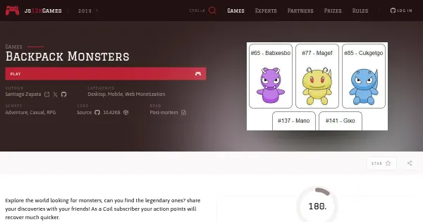 Screenshot of backpack monsters