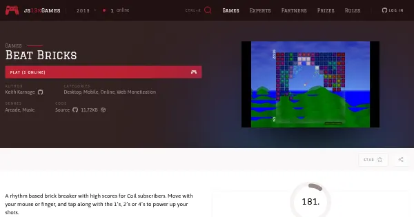 Screenshot of beat bricks