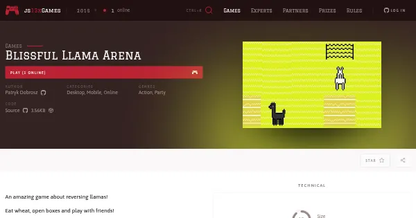 Screenshot of blissful llama arena