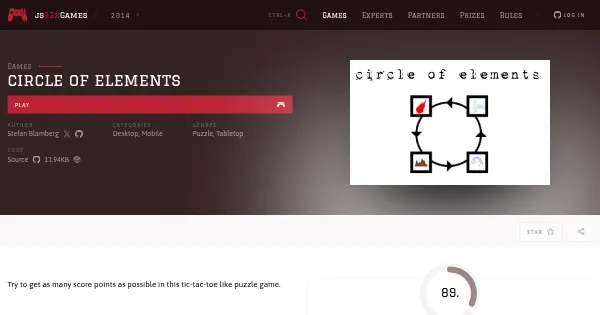 Screenshot of circle of elements