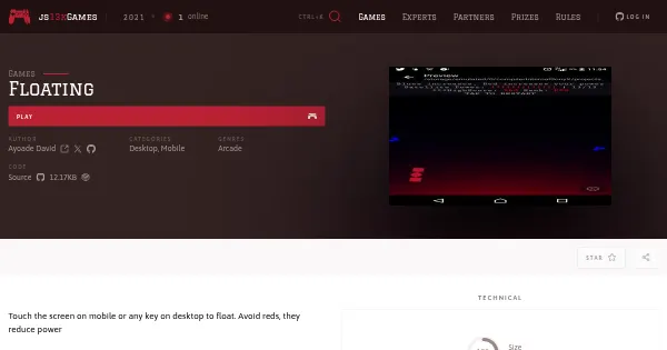 Screenshot of floating