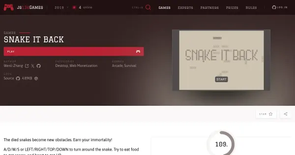 Screenshot of snake it back