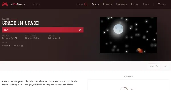 Screenshot of space in space