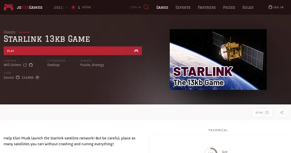 Screenshot of starlink 13kb game