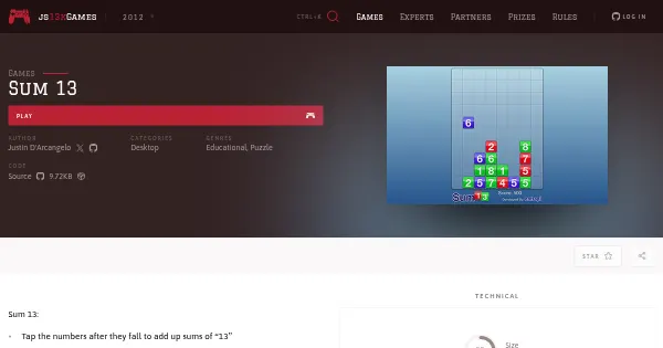 Screenshot of sum 13